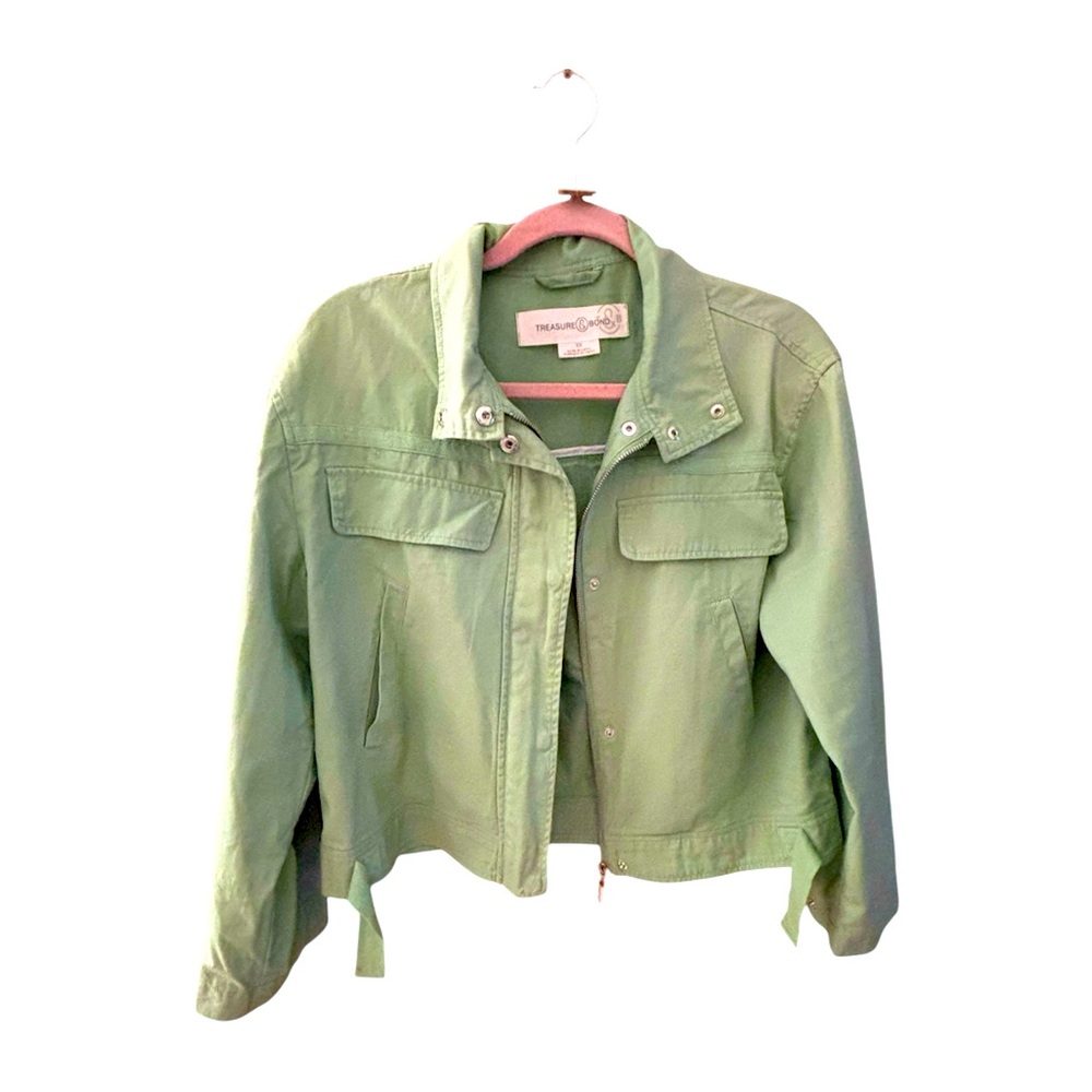 Treasure & Bond Jacket Womens 100% Cotton Zip Snaps Pockets